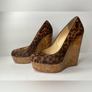 Christian Louboutin coroclic wedge pony hair pumps leopard 36.5